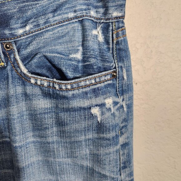 Lucky Brand Jeans Mens 32x30 Blue Distressed Riley Jean Made USA Straight Leg - Picture 3 of 16